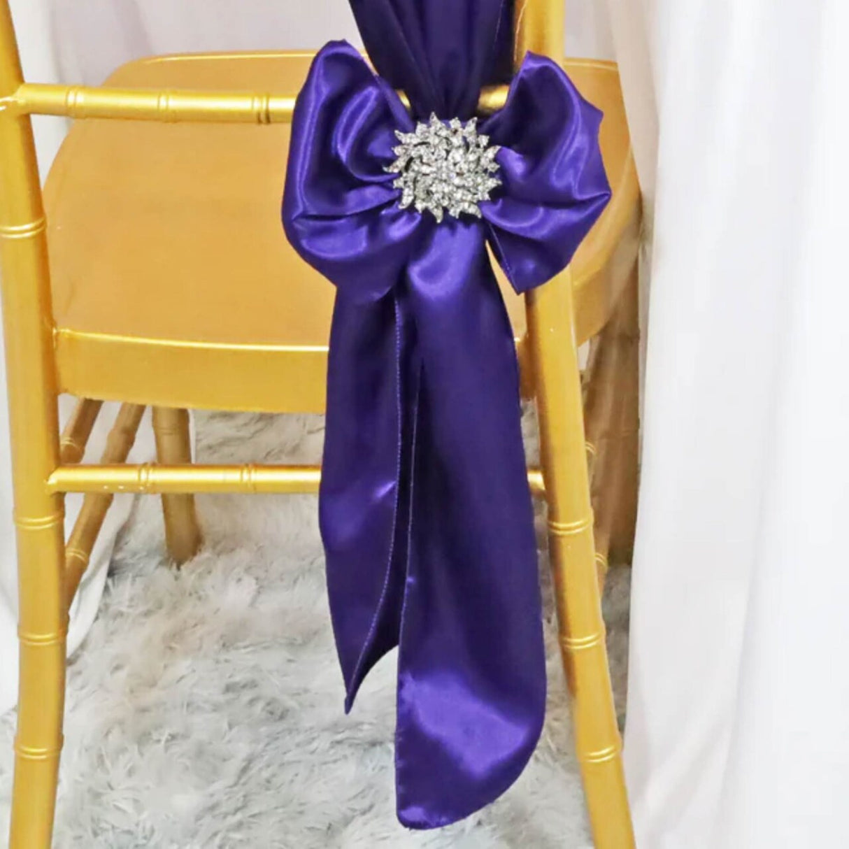 10 Pieces Satin Chair Sashes 8 by 108 inches Regency Purple