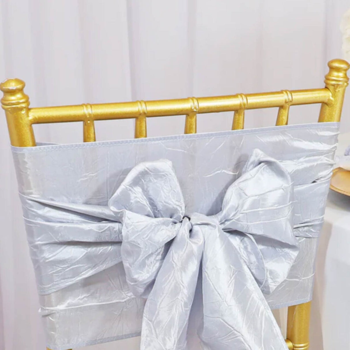 10 Pieces Platinum or Light Silver Crushed Taffeta Chair Sashes 9.5x108"