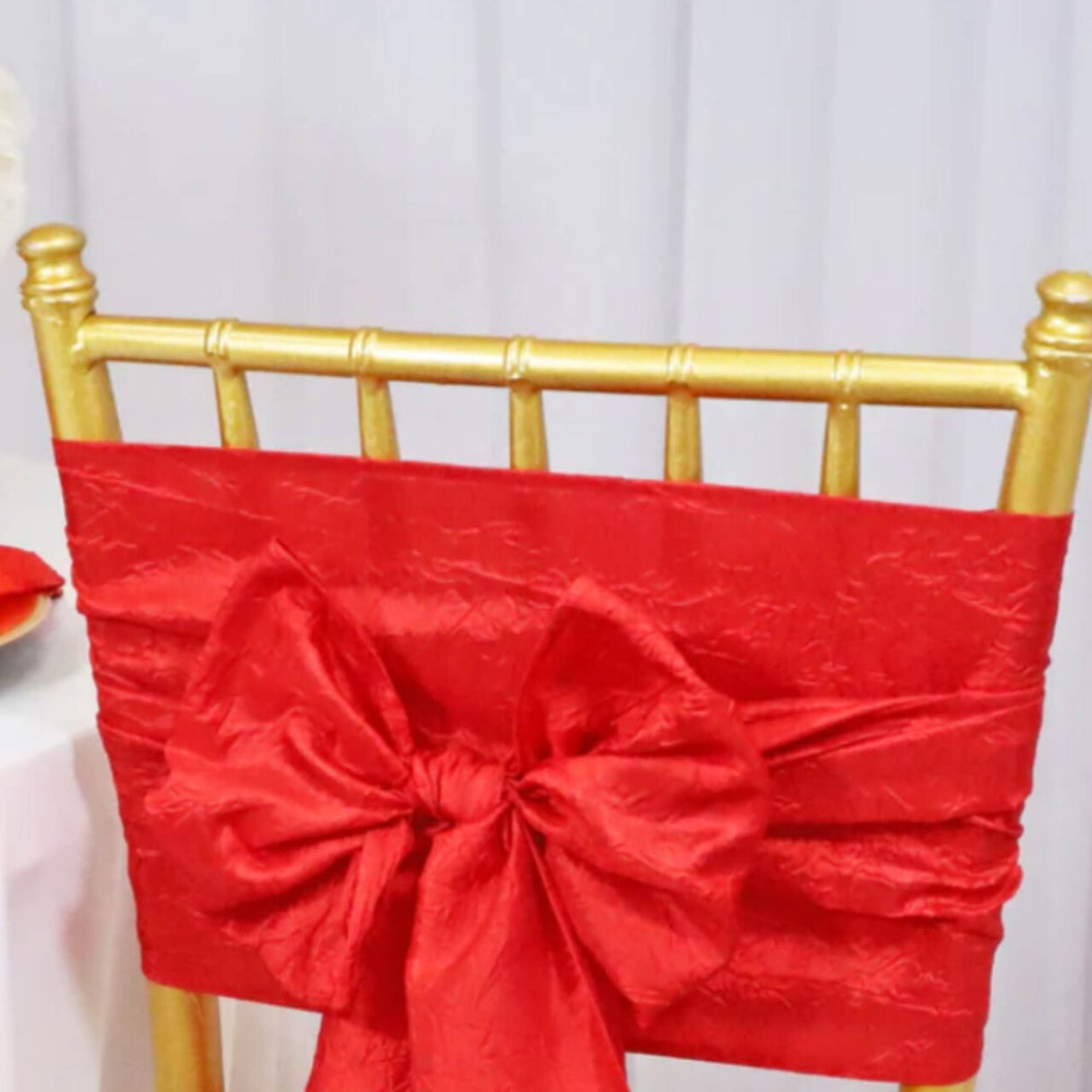 10 Pieces Crushed Taffeta Chair Sashes 9.5 x 108 inches Red