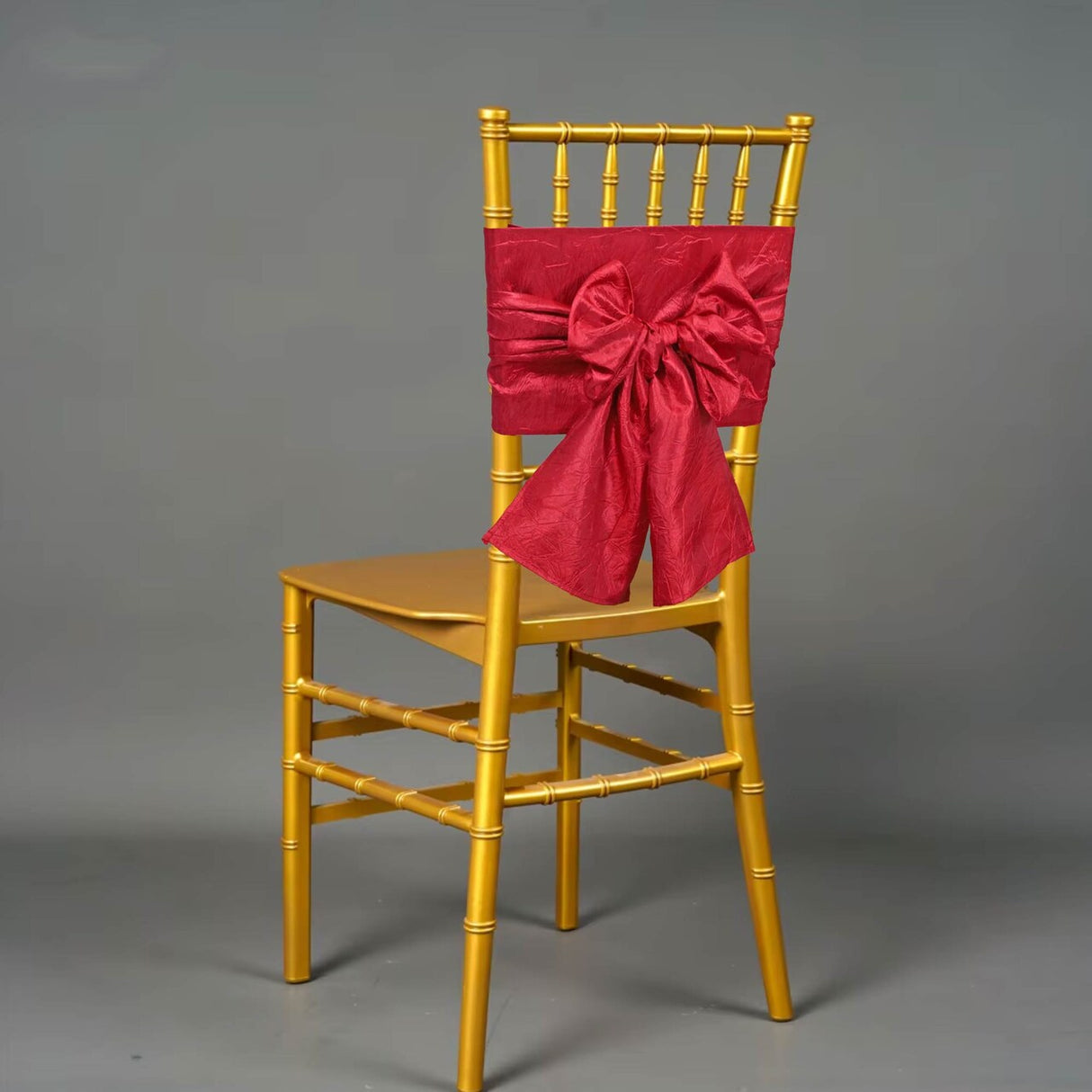 10 Pieces Apple Red Crushed Taffeta Chair Wraps, 9.5"x108" Vibrant Event Bands