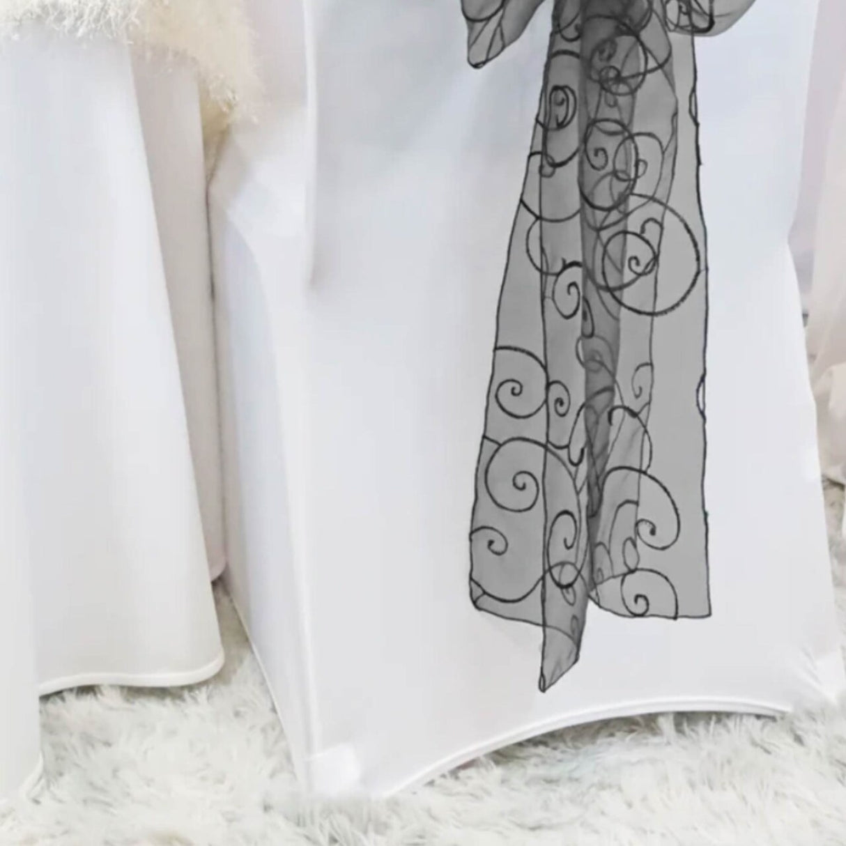 10 Pieces Black Embroidered Organza Chair Sashes 8"x108" for Elegant Event Styling