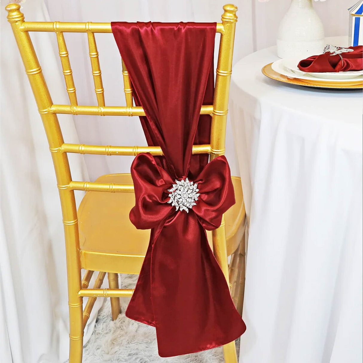 10 Pieces Apple Red Satin Chair Sashes 8"x108" Bold Event Accent