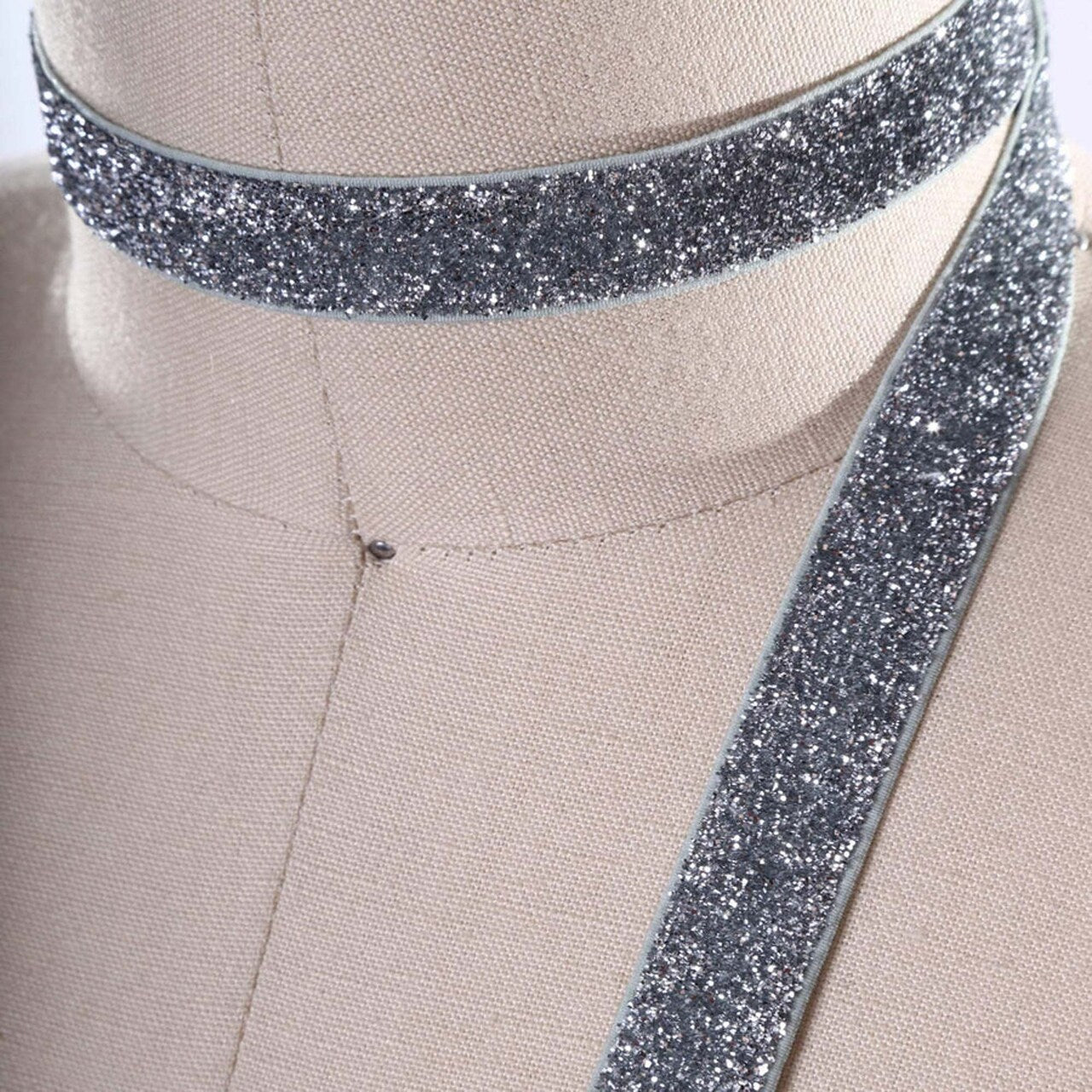 5/8" 2 Yards Stretch Silver Glitter Elastic Trim for Headbands DIY Hair Accessories Sewing Crafts