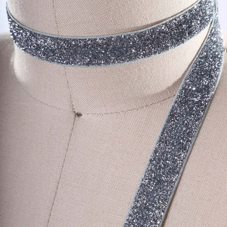 5/8" 2 Yards Stretch Silver Glitter Elastic Trim for Headbands DIY Hair Accessories Sewing Crafts