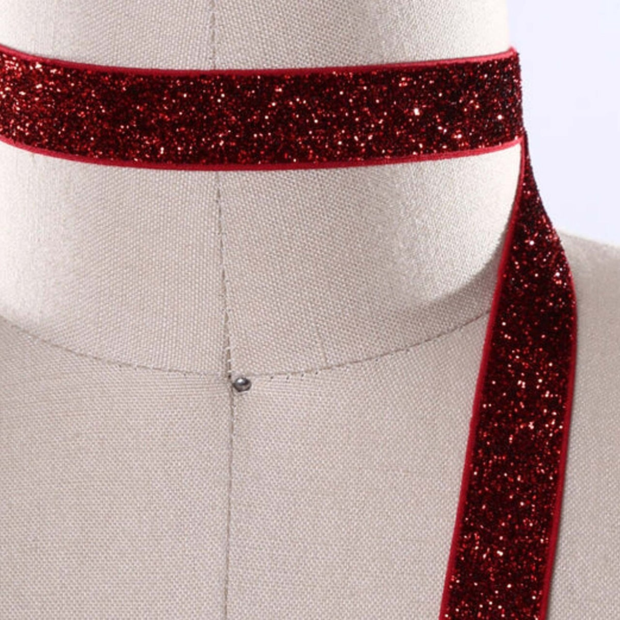 5/8" 2 Yards Red Glitter Elastic Trim Scarlet Sparkly Elastic for Face Mask Headband DIY