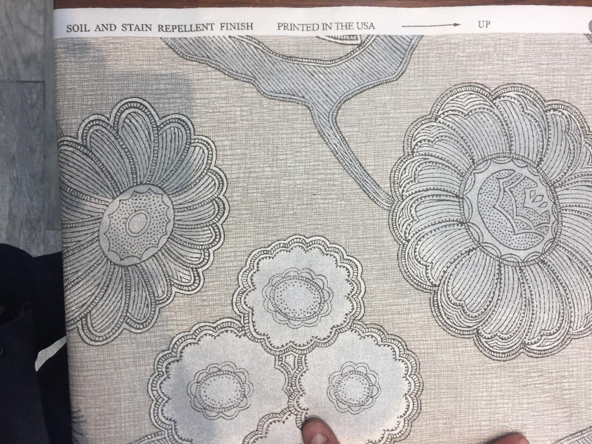 P Kaufmann Gloss Chintz Platinum Cotton Fabric - Taupe, Grey, Off-White, Metallic Silver Accents, 54" Width (1 Yard)