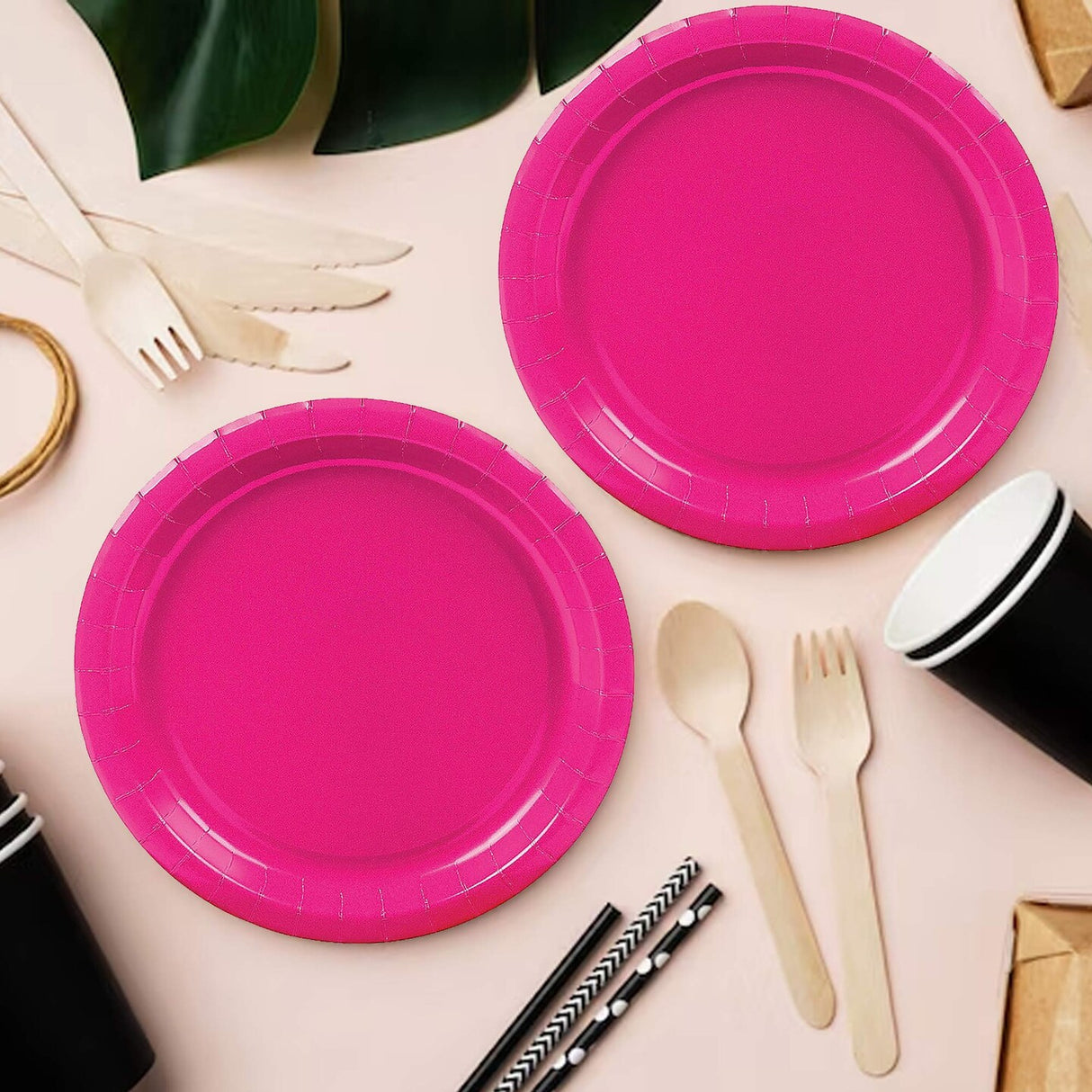 24 Ct. Hot Pink 9" Round Paper Dinner Plates Classic & Bold Tableware