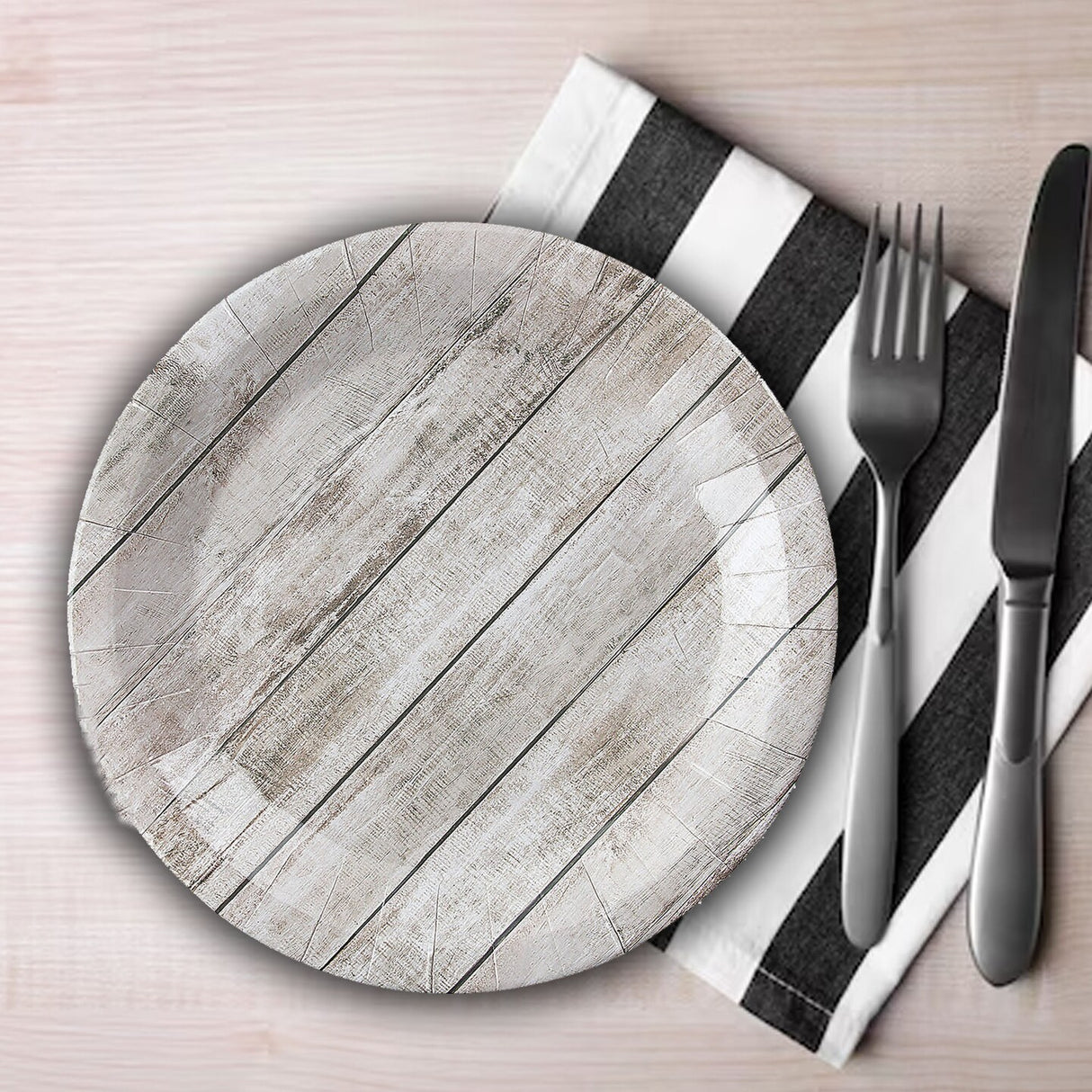 8 Ct. Shiplap Rustic Party Paper Dinner Plates 9" Disposable Chic Rustic Tableware