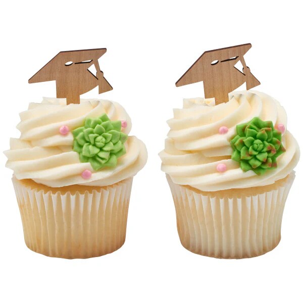 Graduation Wooden hat with tassels Cupcake Cake Pics - set of 12