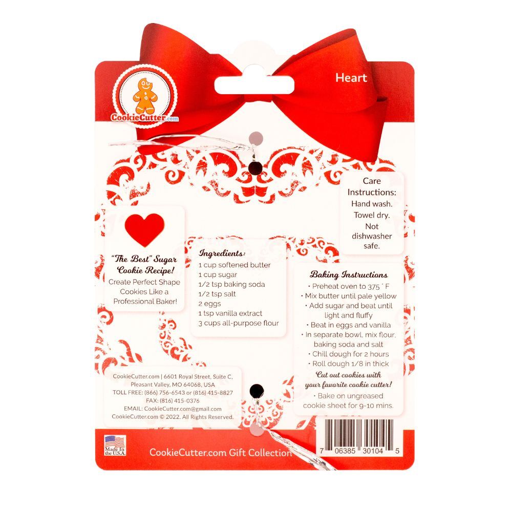 Hearts Nested Cookie Cutter Set 3 Pc GC0104 with a Hang Tag Cookie Recipe Card