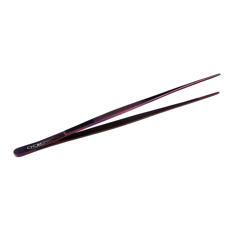 O'Creme Purple Stainless Steel Straight Tip Tweezers, 8"