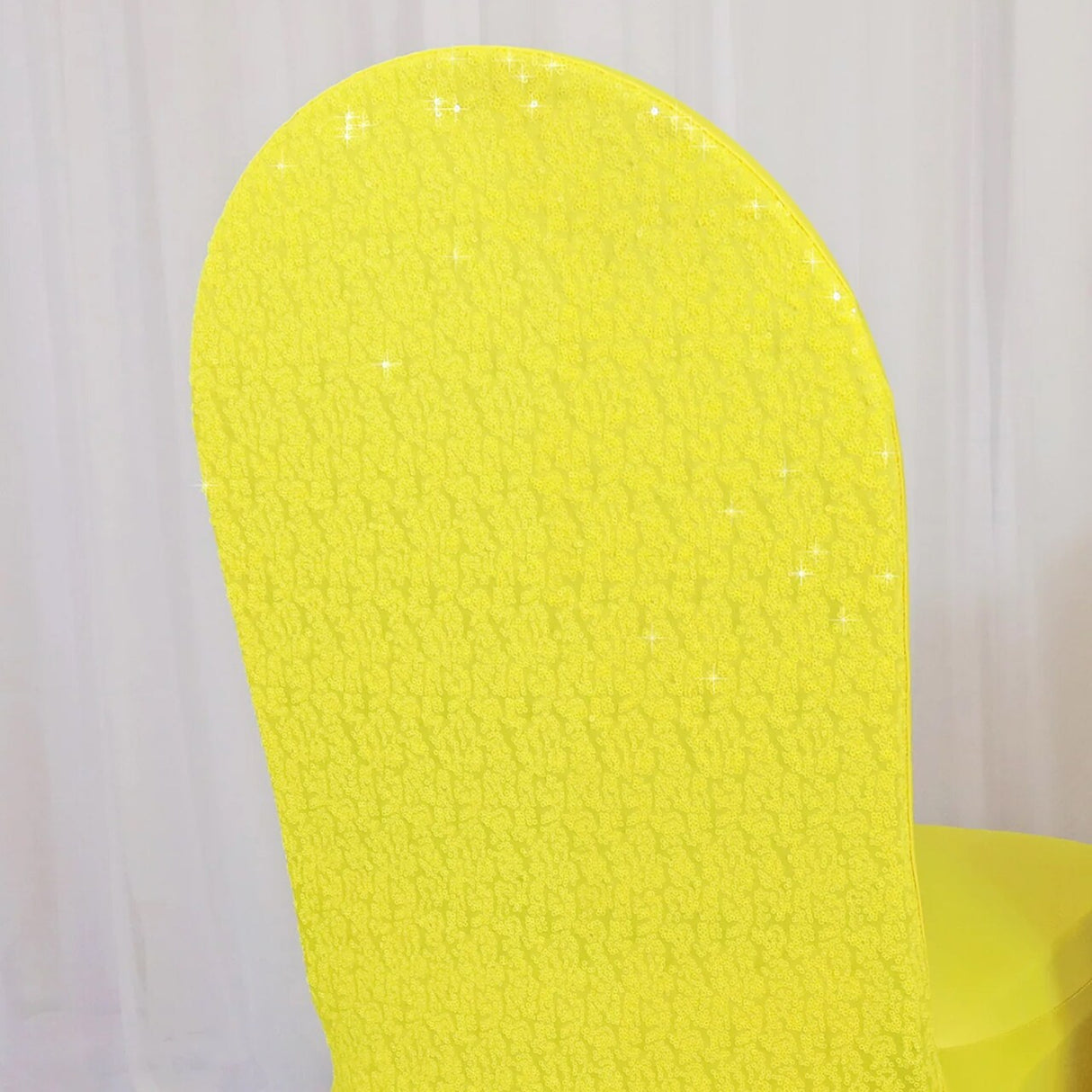 1 Piece Canary Yellow Sequin Spandex Chair Cover Stretch Fit Banquet Style