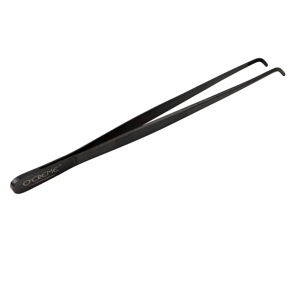 O'Creme Black Stainless Steel Curved Tip Tweezers, 10"