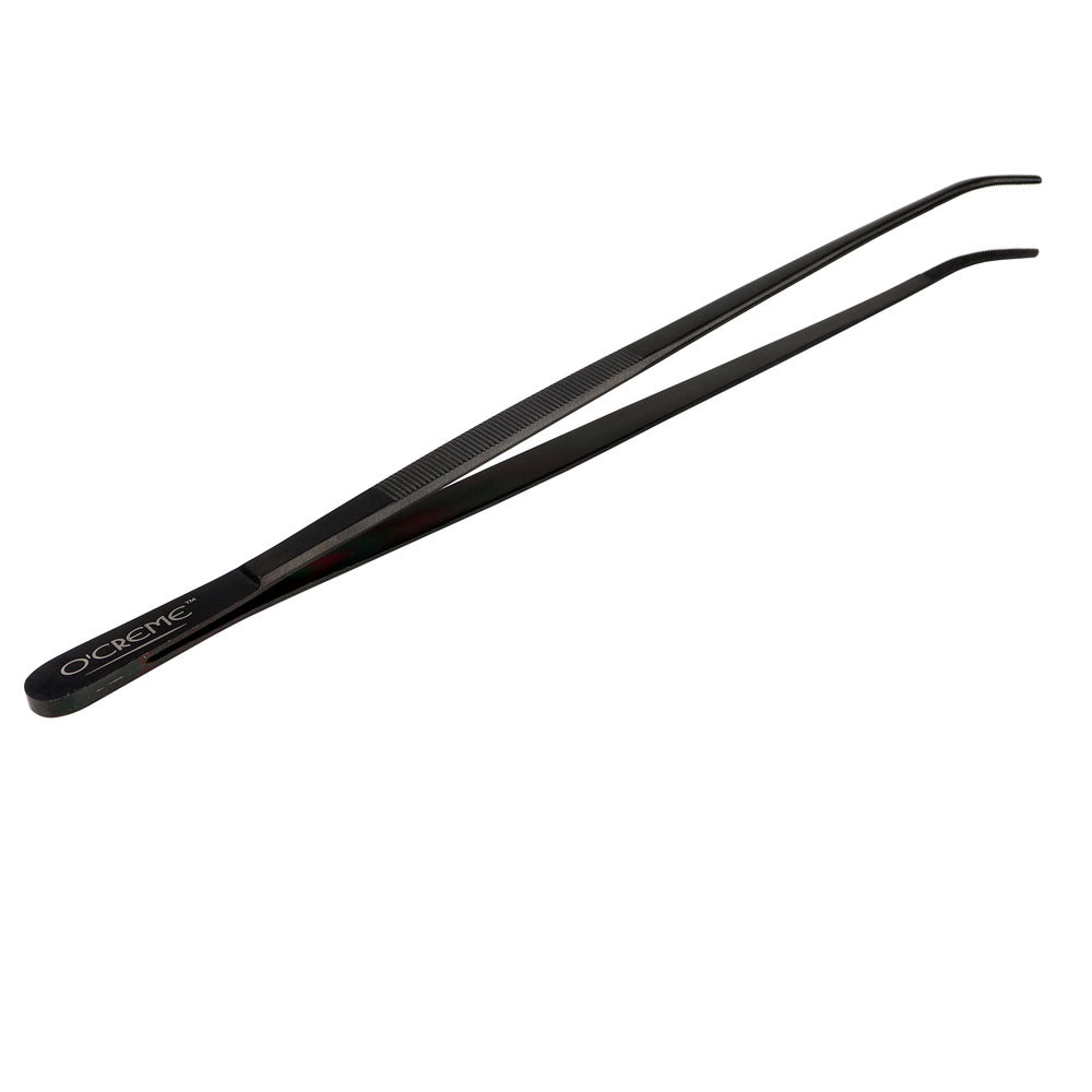 O'Creme Black Stainless Steel Curved Tip Tweezers, 10"