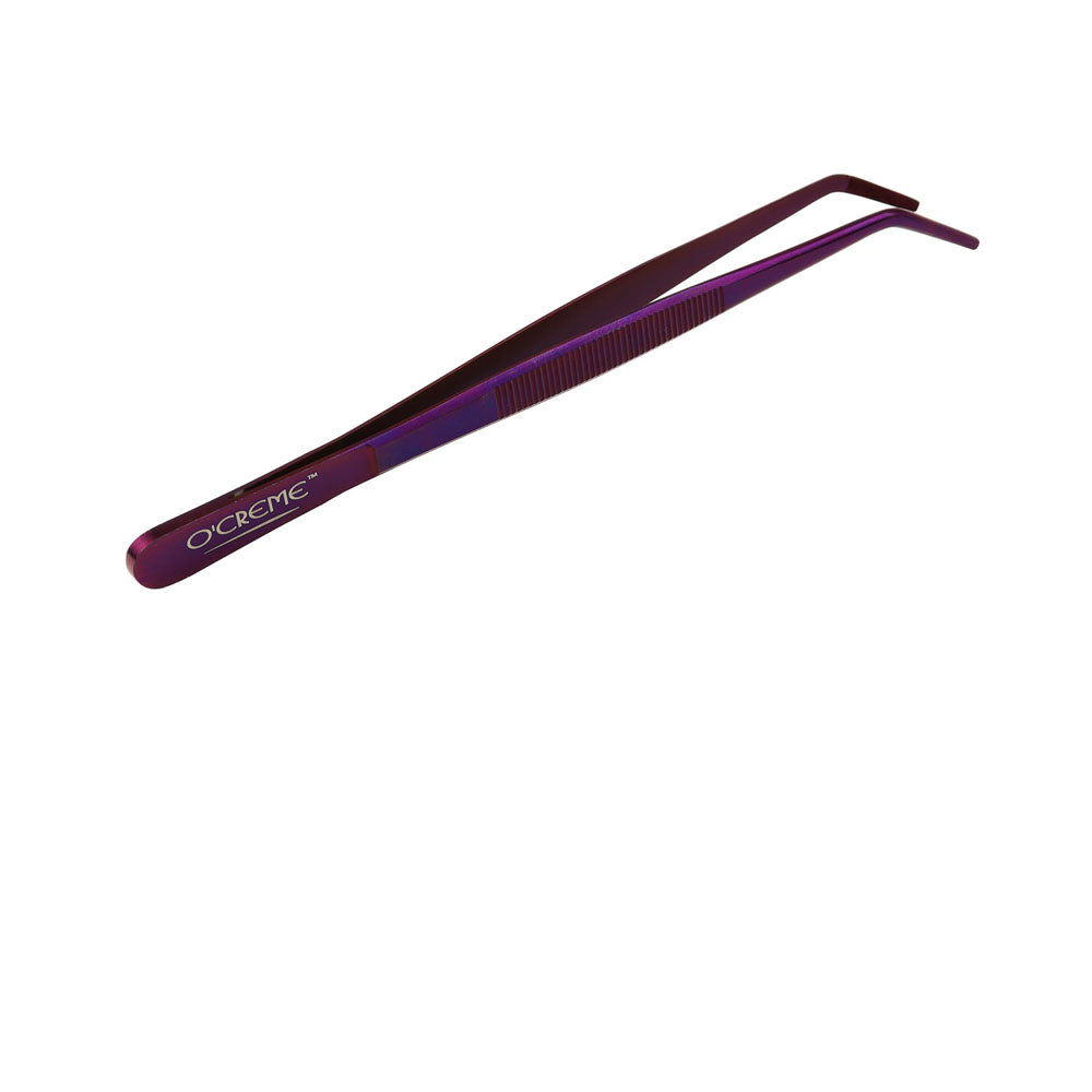 O'Creme Purple Stainless Steel Curved Tip Tweezers, 8"
