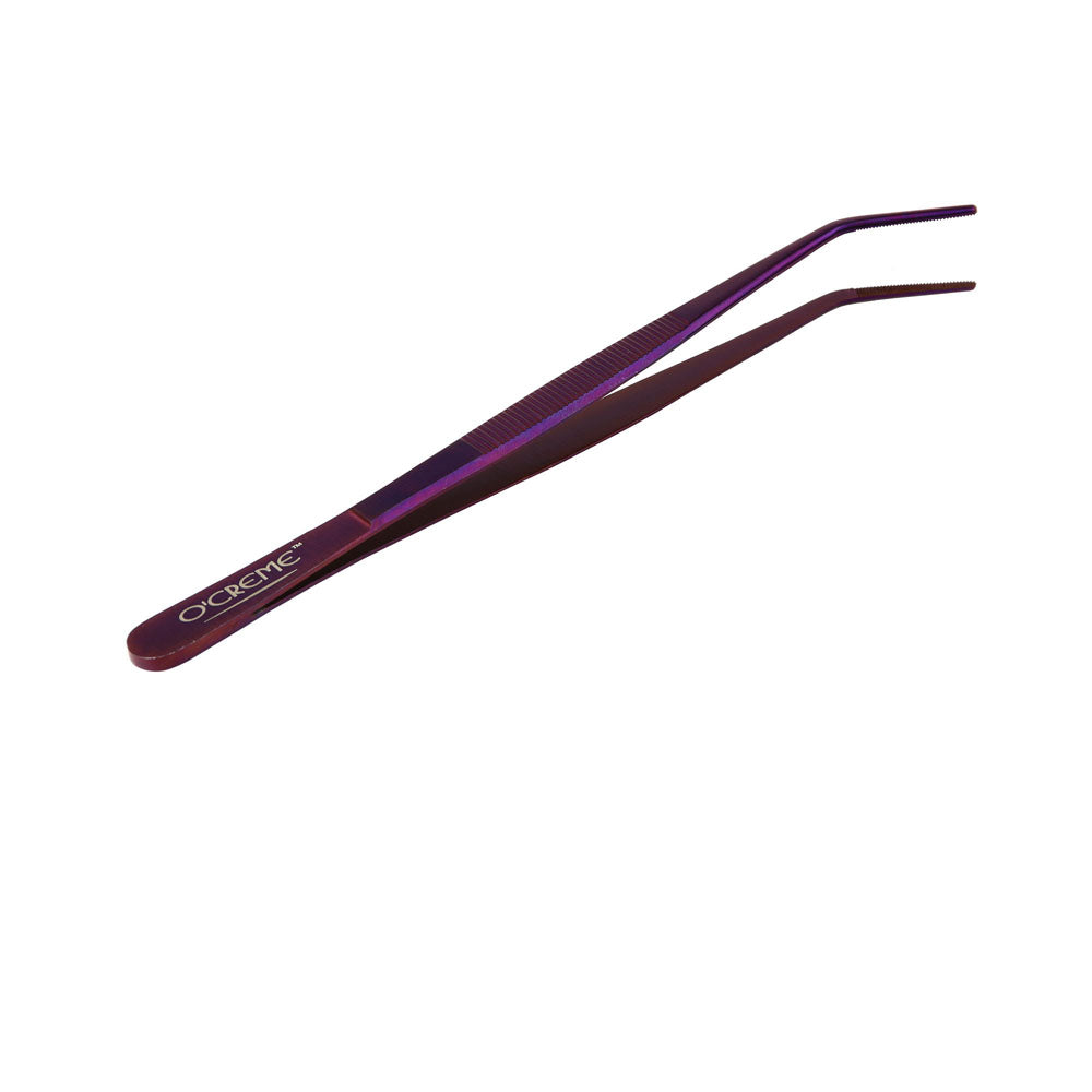 O'Creme Purple Stainless Steel Curved Tip Tweezers, 8"