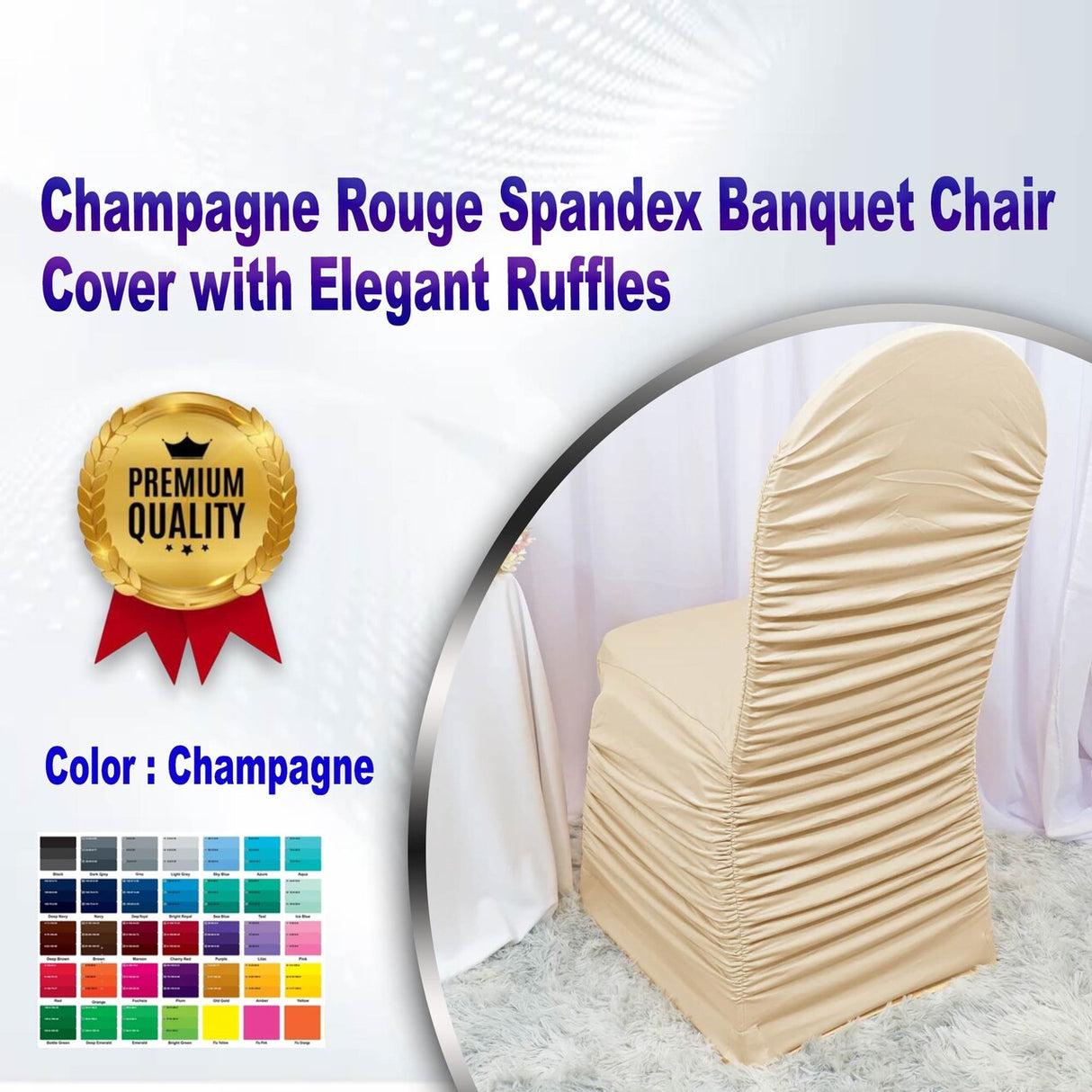 1 Piece Champagne Rouge Spandex Banquet Chair Cover with Elegant Ruffles