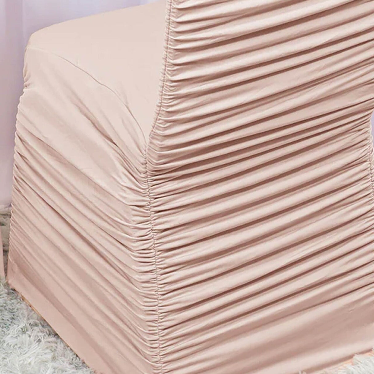 1 Piece Blush Pink & Rose Ruffle Chair Cover Rouge Spandex Banquet Style