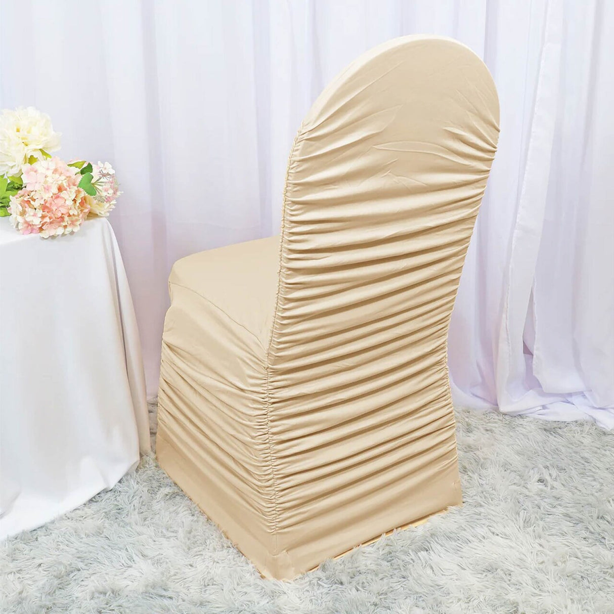 1 Piece Champagne Rouge Ruffle Chair Cover, Elegant Stretch Spandex for Banquets