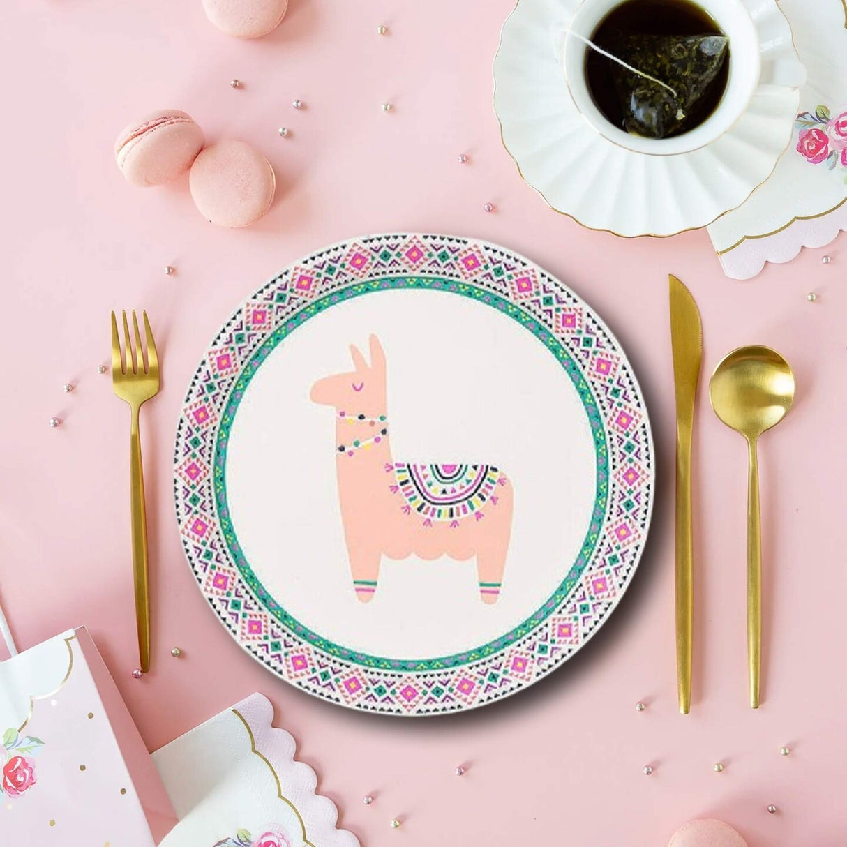 10 Count Happy Llama Small Paper Plates 7.25 Inch Fun Party Plates for Kids and Celebrations