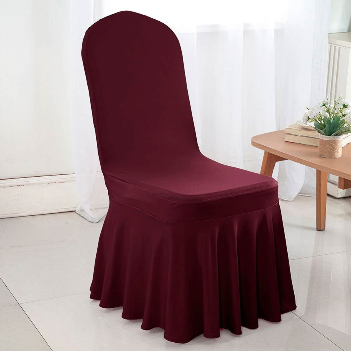 1 Piece Spandex Banquet Skirt Chair Cover Burgundy Stretch Elegant Wedding Decor