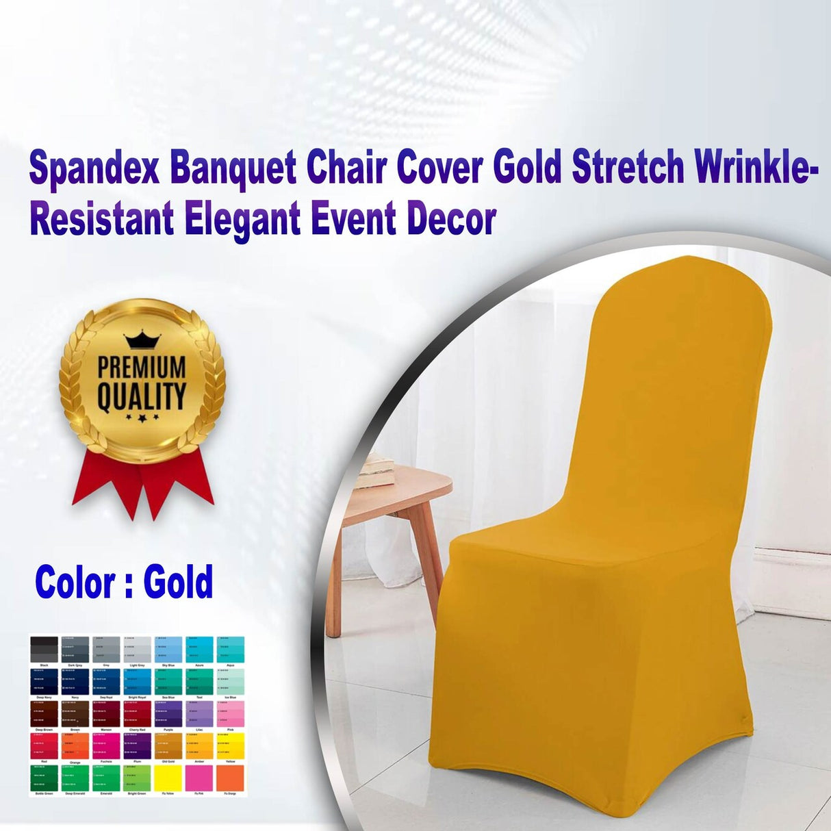 1 Piece Spandex Banquet Chair Cover Gold Stretch Wrinkle Resistant Elegant Event Decor