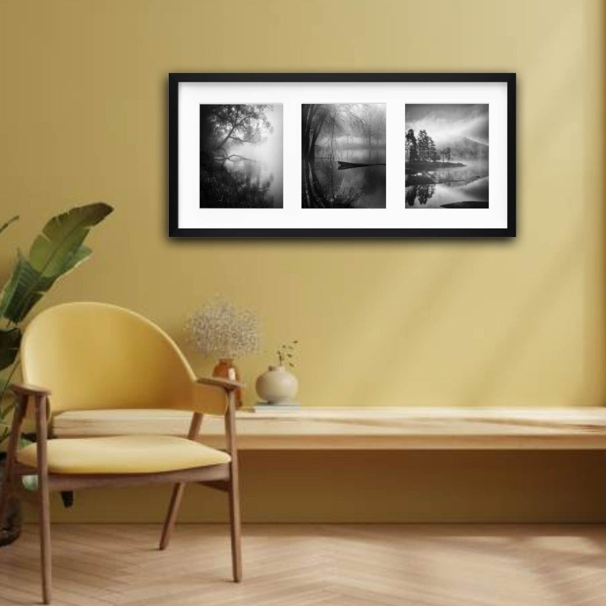 Black Frame for 3 Pictures, 30x13¾" – Deep Display, No-Nail Hanging, Horizontal/Vertical!