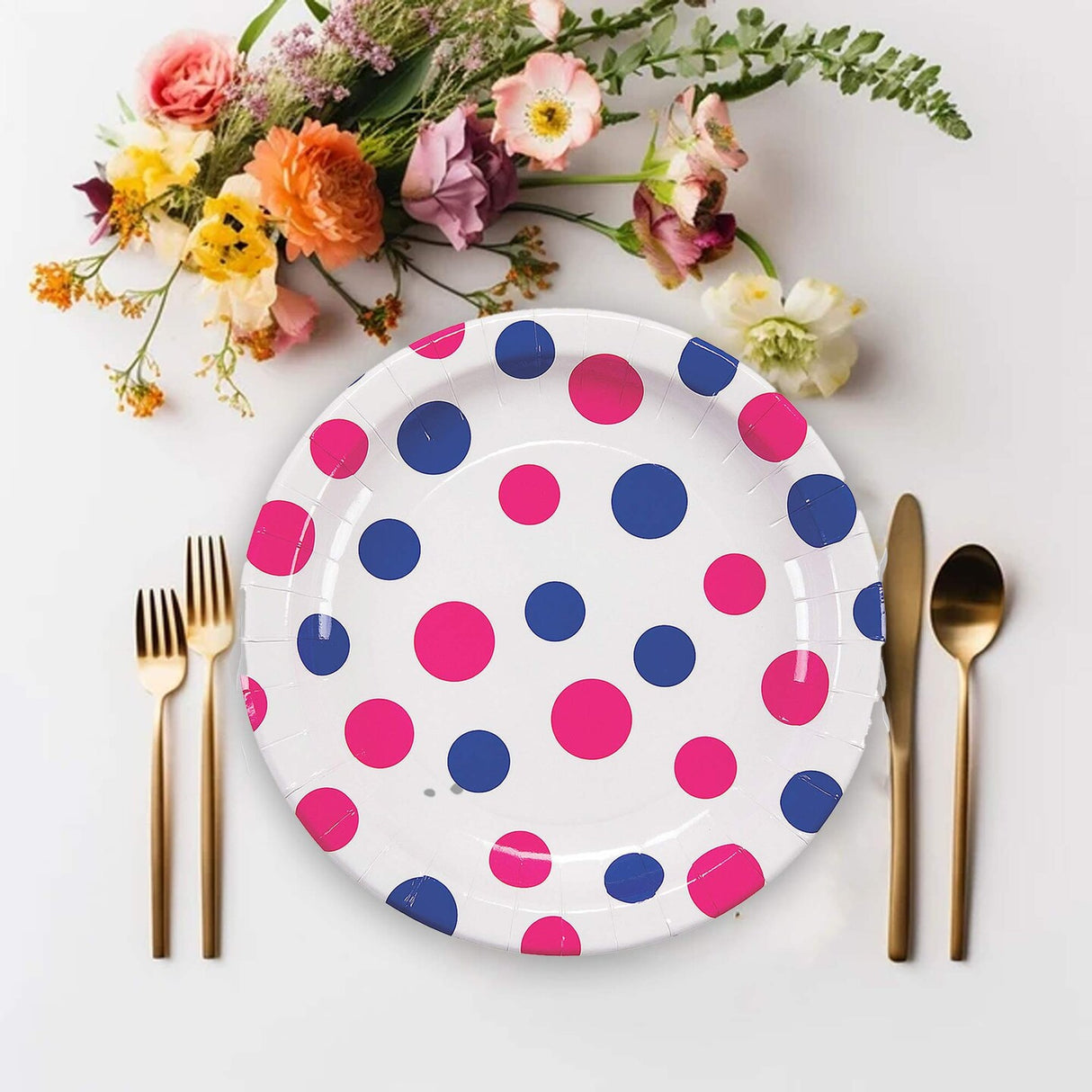 8 Count Pink and Blue Polka Dot Paper Dinner Plates 9 Inch Gender Reveal Baby Shower Supplies