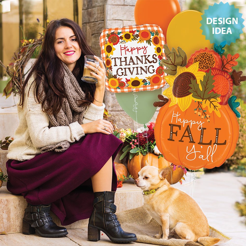 Fall Floral Pumpkin Vase Foil Balloon