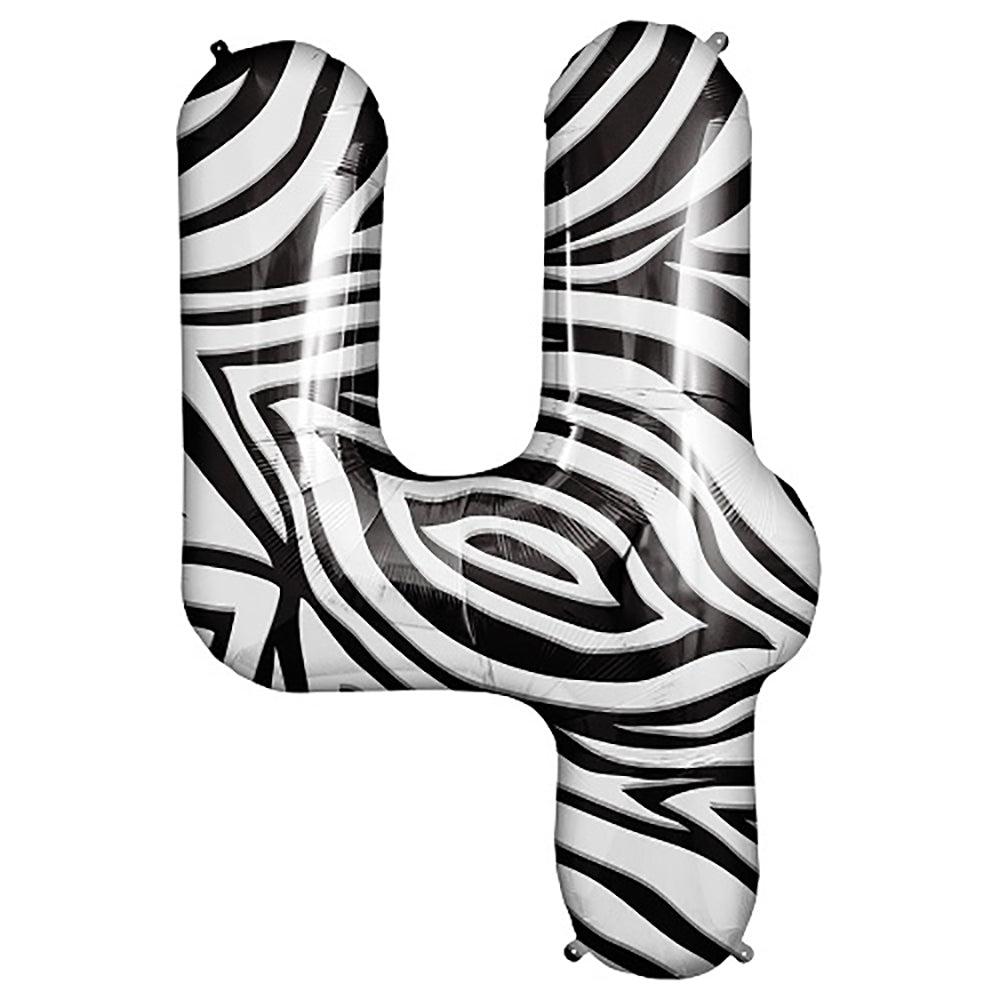 Foil Number 4 Zebra Balloon