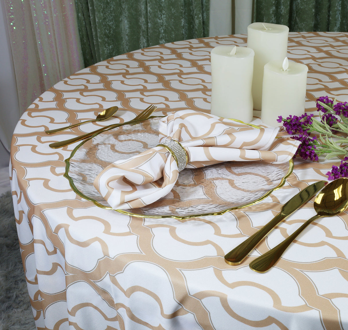 Round Scuba Tablecloth 120 Inch Champagne