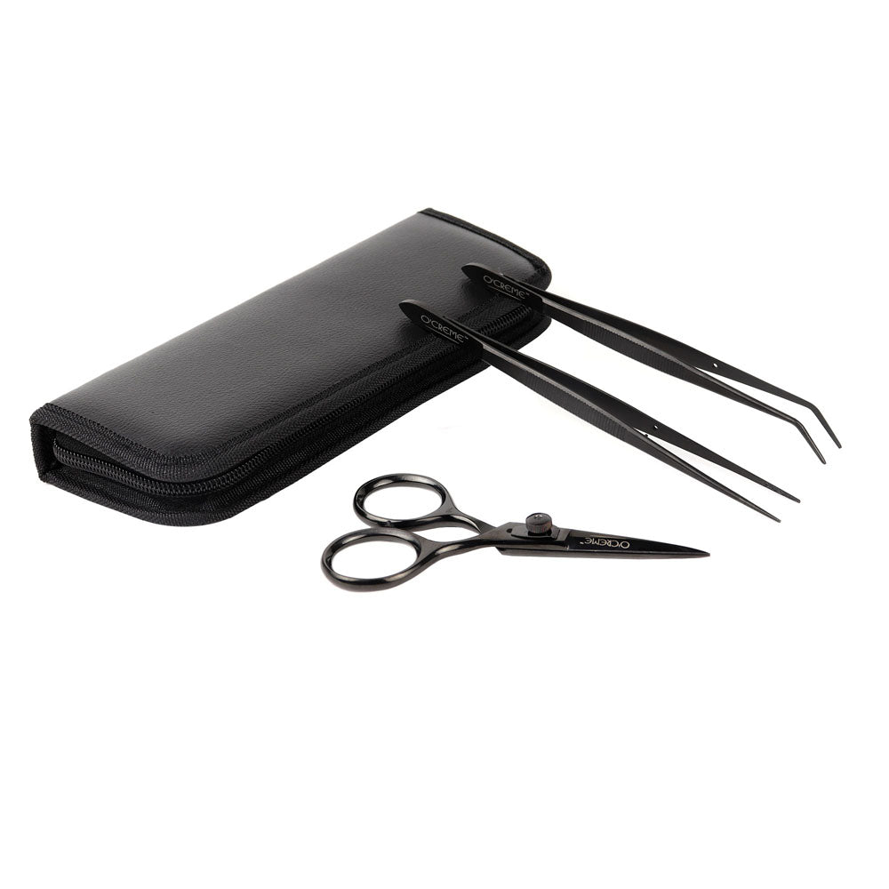 O'Creme Black Stainless Steel Tweezers & Scissors, Set of 3