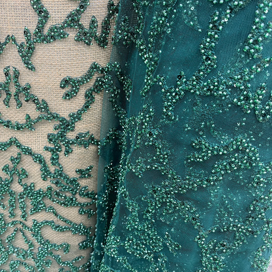 1 Yard Beaded Lace Fabric Embroidered on 100% Polyester Net Mesh – 52" Wide
