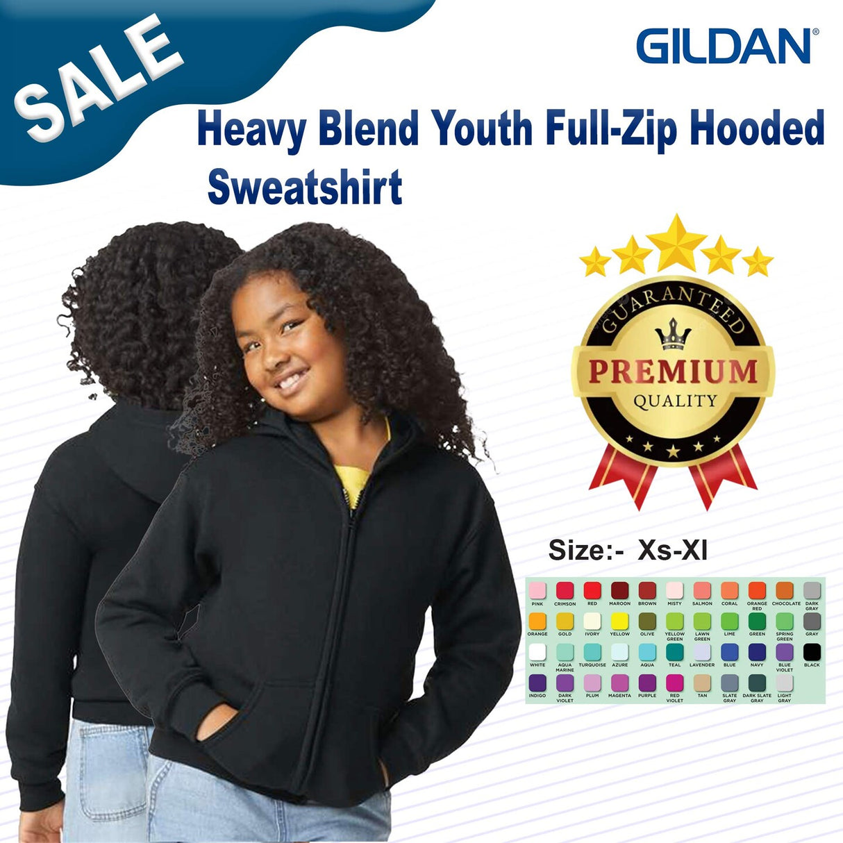 Gildan® Heavy Blend Youth Full Zip Hooded Long Sleeve Sweatshirt