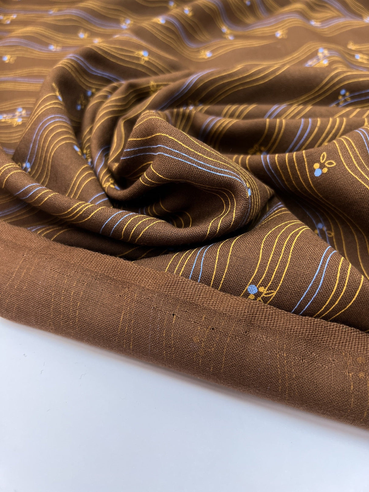 Wool Striped Yellow Brown Fabric