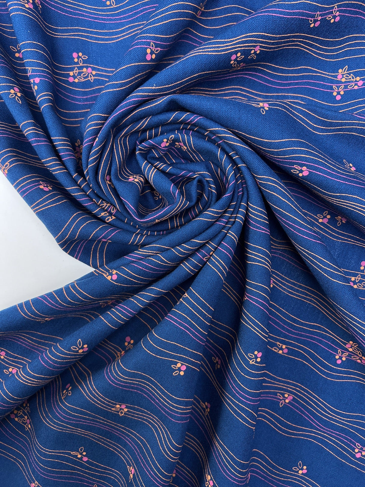 Virgin Wool Blue Printed Fabric