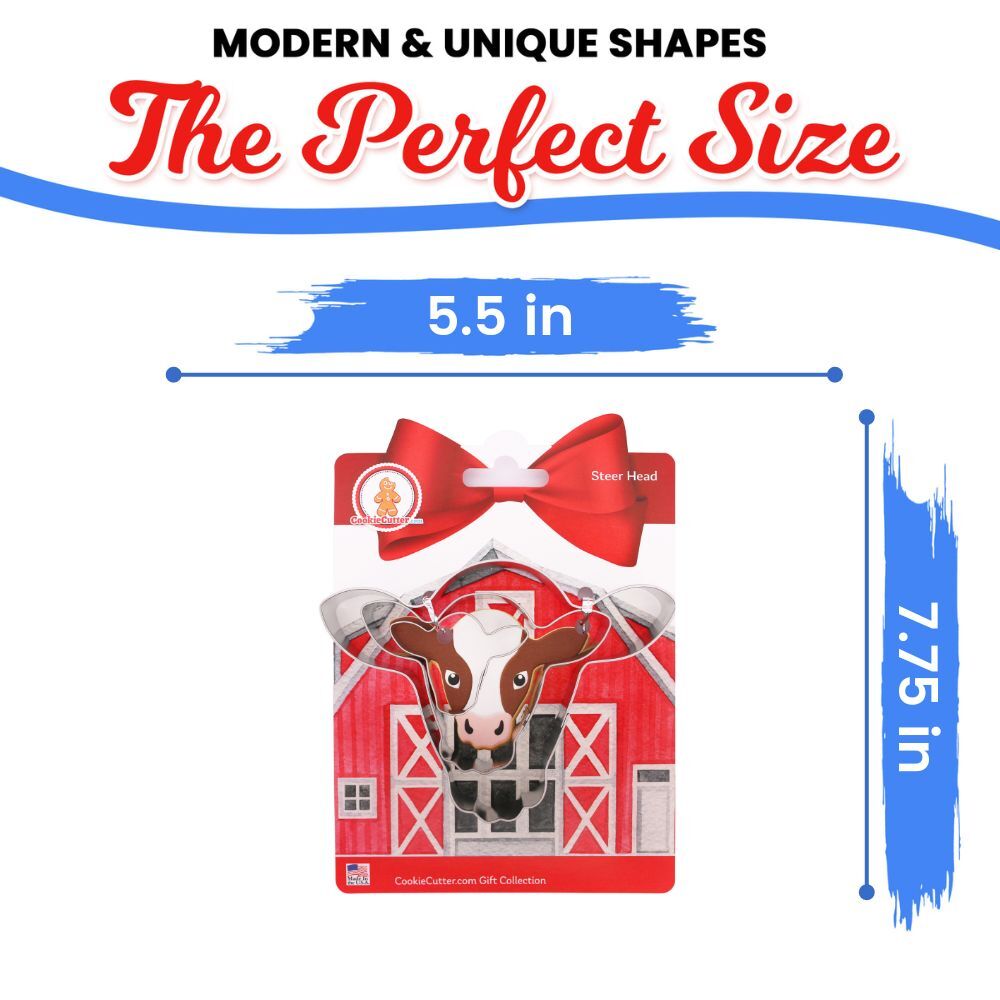 Steer Head Nested Cookie Cutter Set 3 Pc GC0109 with a Hang Tag Cookie Recipe Card