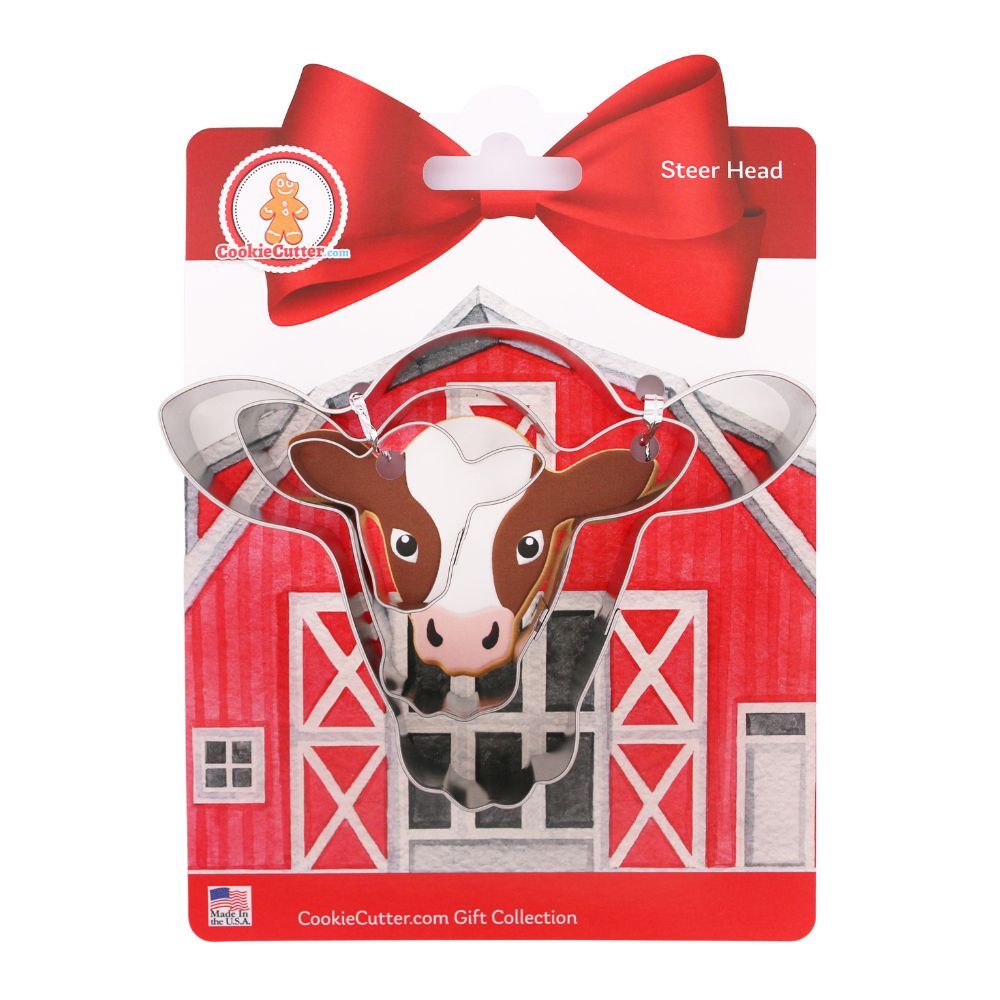 Steer Head Nested Cookie Cutter Set 3 Pc GC0109 with a Hang Tag Cookie Recipe Card