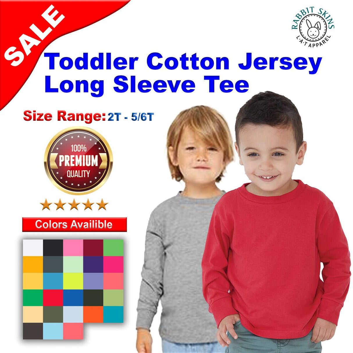 RADYAN® Toddler Cotton Jersey Long Sleeve Crewneck Tee - 3311