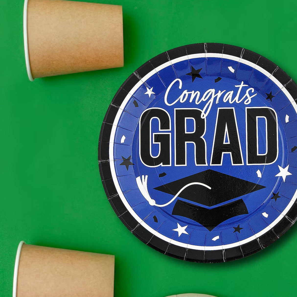 25 Blue Round Paper Plates Graduation Theme 9 Inch Congrats Grad Dinner Party Table Use