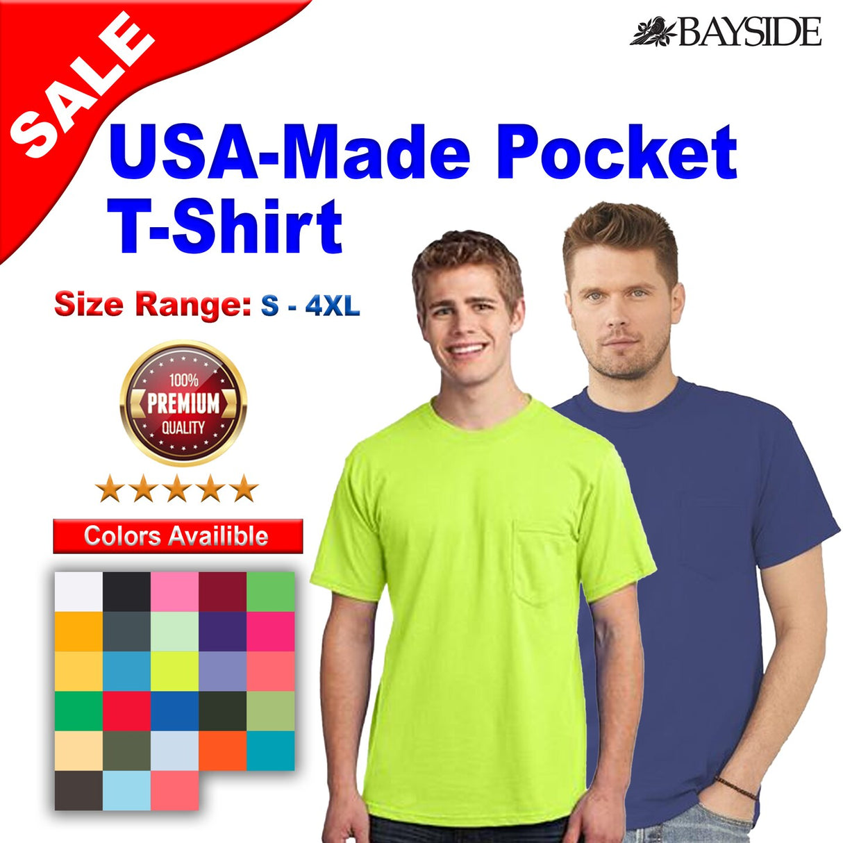 Bayside® USA-Made Short Sleeve Crewneck Pocket T-Shirt