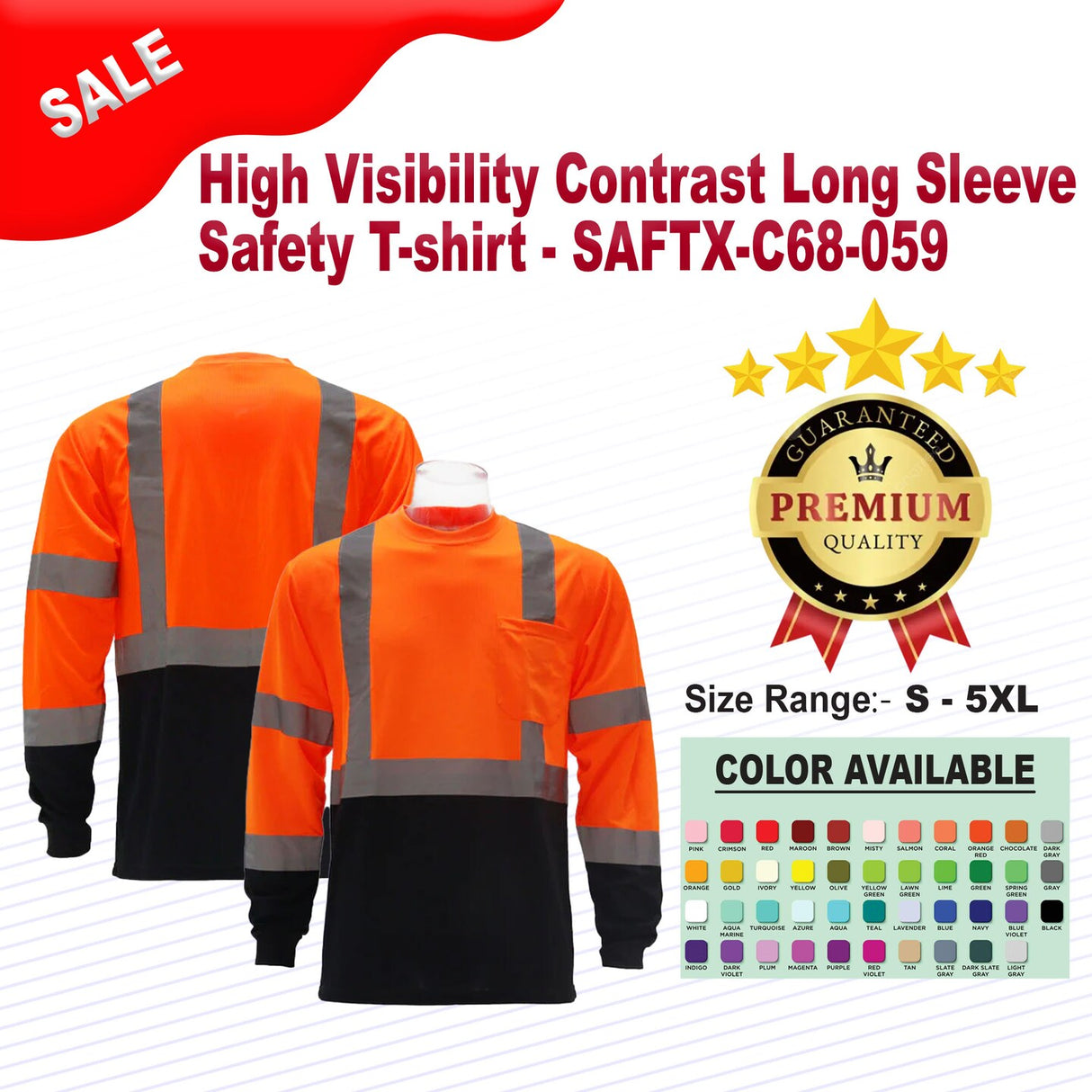 High Visibility Contrast Long Sleeve Safety T-shirt
