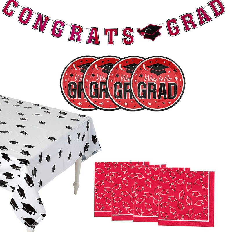 Graduation Party Green Dessert Tableware Kit 102 Pc for 50 Guests