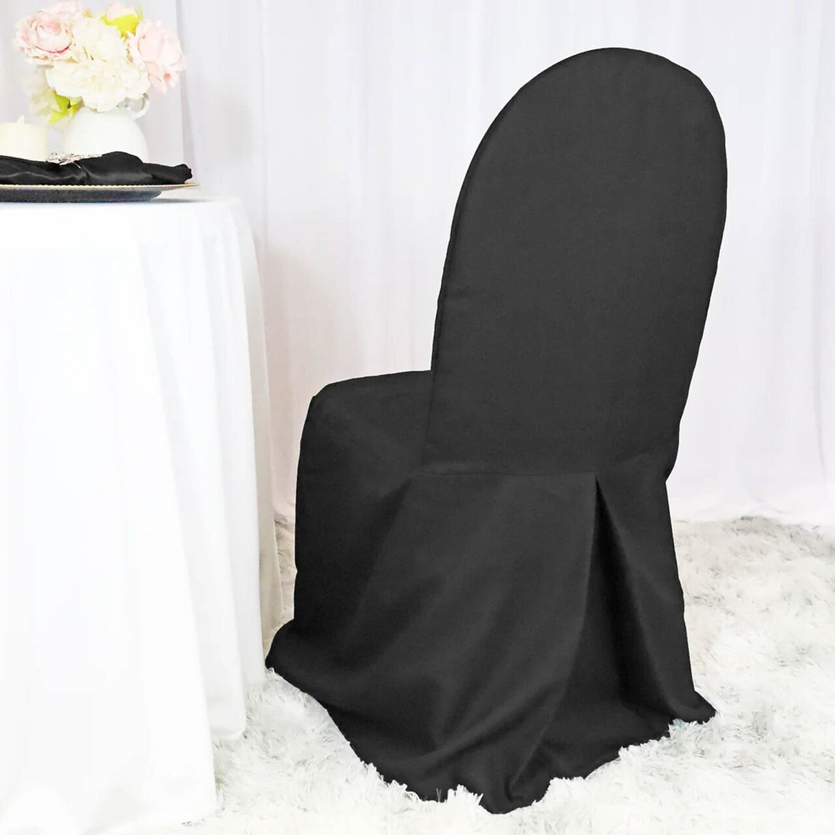 1 Piece Black Polyester Banquet Chair Cover Durable Event Chair Slipcover