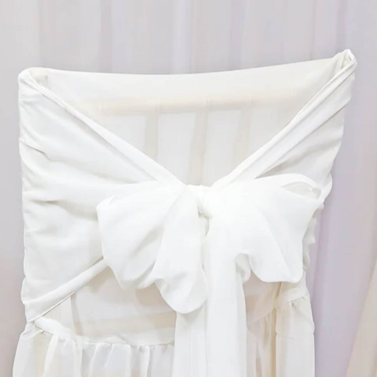 1 Piece White Chiffon Chair Back Cover with Sash Elegant Slipcover for Chiavari Chairs