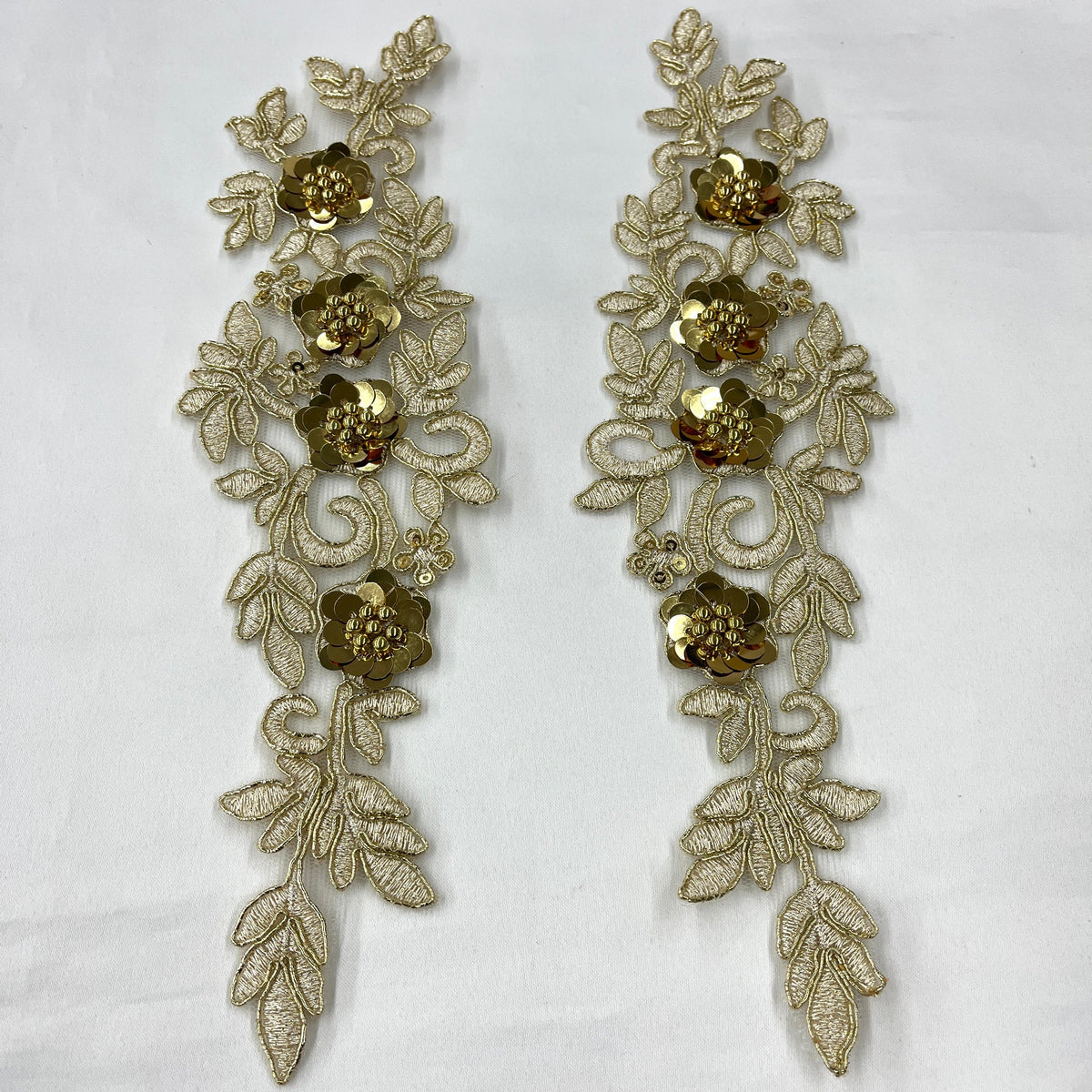 1 Yard Beaded & Corded Floral 3D Lace Applique Embroidered on 100% Polyester Net Mesh