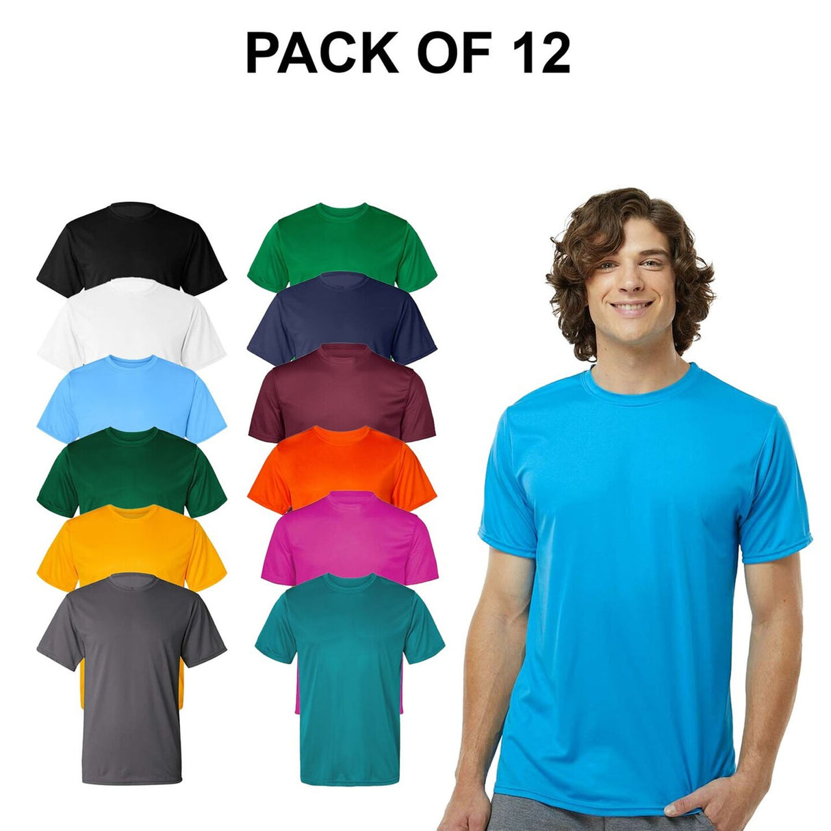 12 Pack Men’s Moisture Wicking Performance T-Shirt for Active Wear
