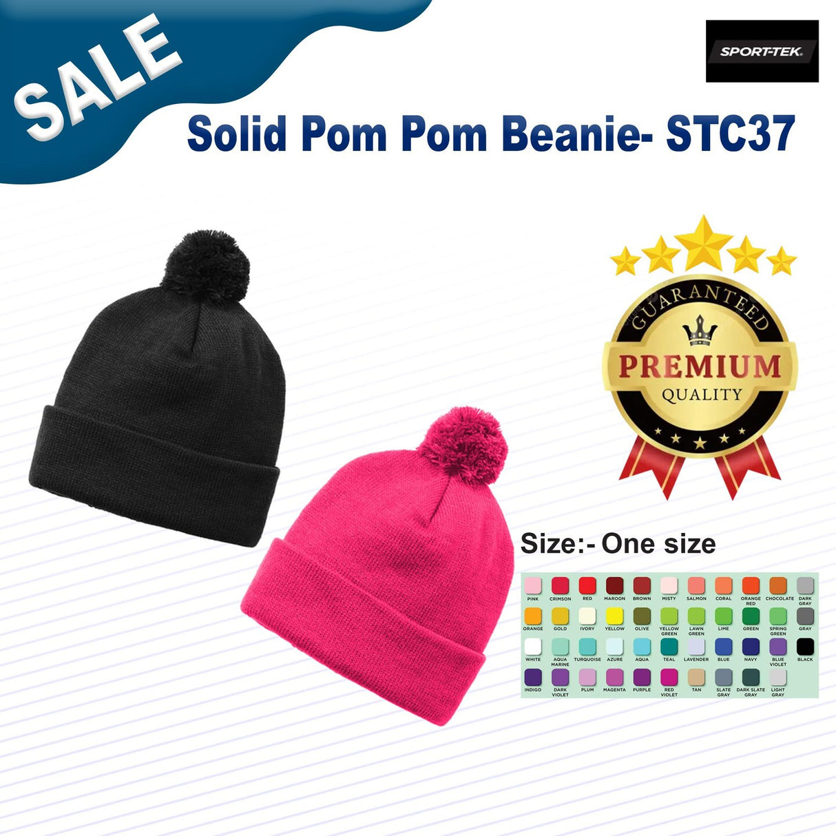 Sport-Tek ® Solid Pom Pom Beanie