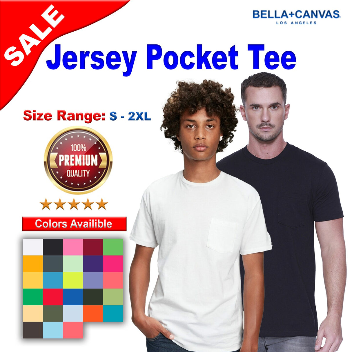 BELLA + CANVAS® Jersey Pocket Crewneck Short Sleeve Tee - 3021