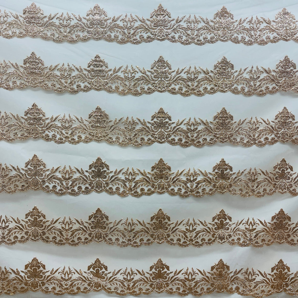 1 Yard Turquoise Glitter Mesh Fabric Ornate Floral Design 55 Inch Width